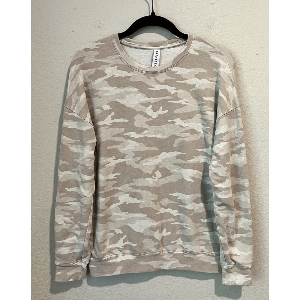 Athleta Balance Women's Sweatshirt Size XS Beige Camouflage Pullover Cozy Soft